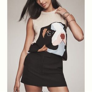 🐾Anthropologie Wool-Blend Sleeveless Dog Sweater Maeve Novelty Puppy Print NEW